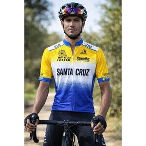 Aussie Santa Cruz Cycling Skinsuit Men’s L Full Zip Team Kit Yellow Blue
